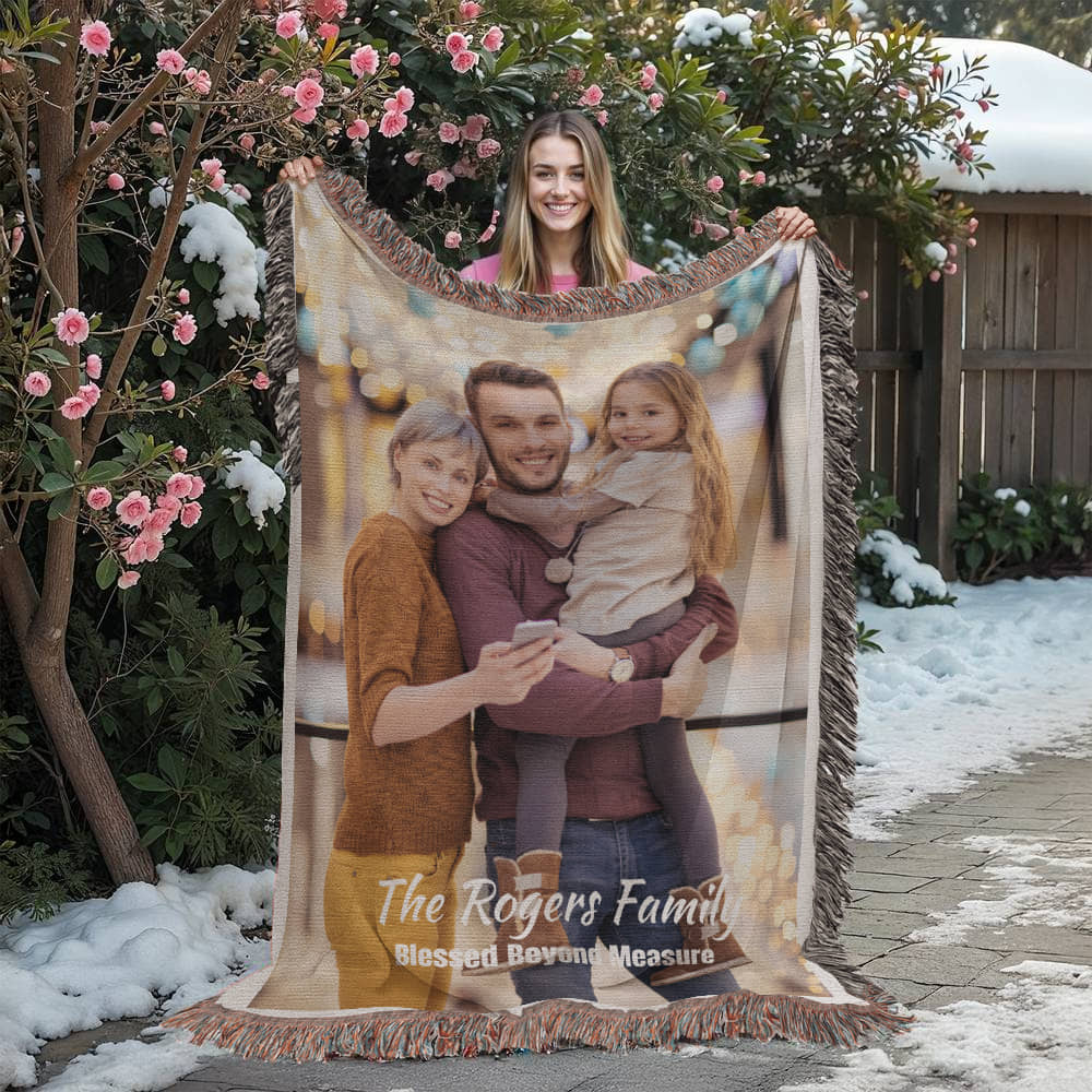 Personalized Heirloom Woven Blanket — Custom Family Photo (Portrait)