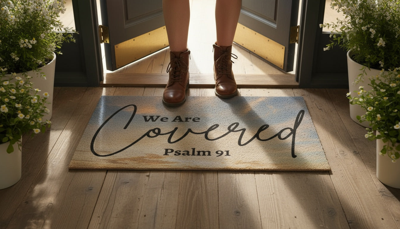 Psalm 91 “We Are Covered” Christian Doormat – A Gift of Faith & Protection