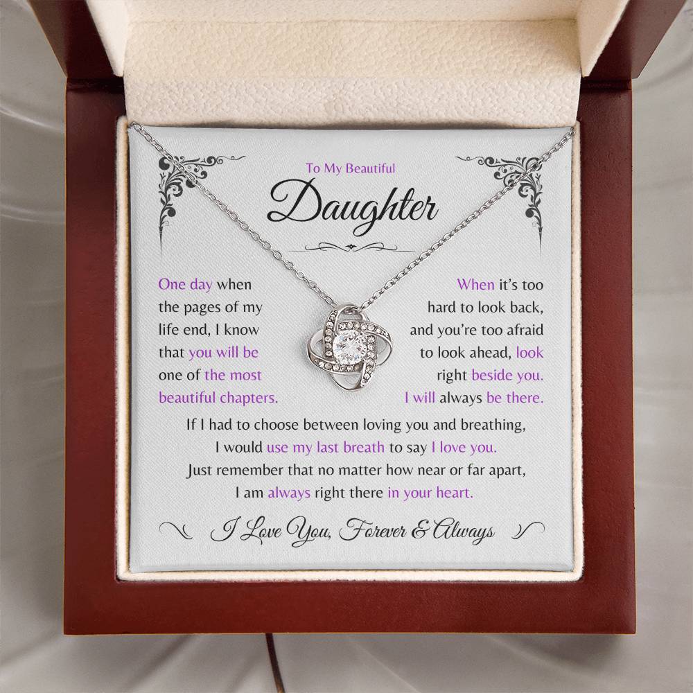 Daughter ~ Always Here In Your Heart ~ Love Knot Necklace