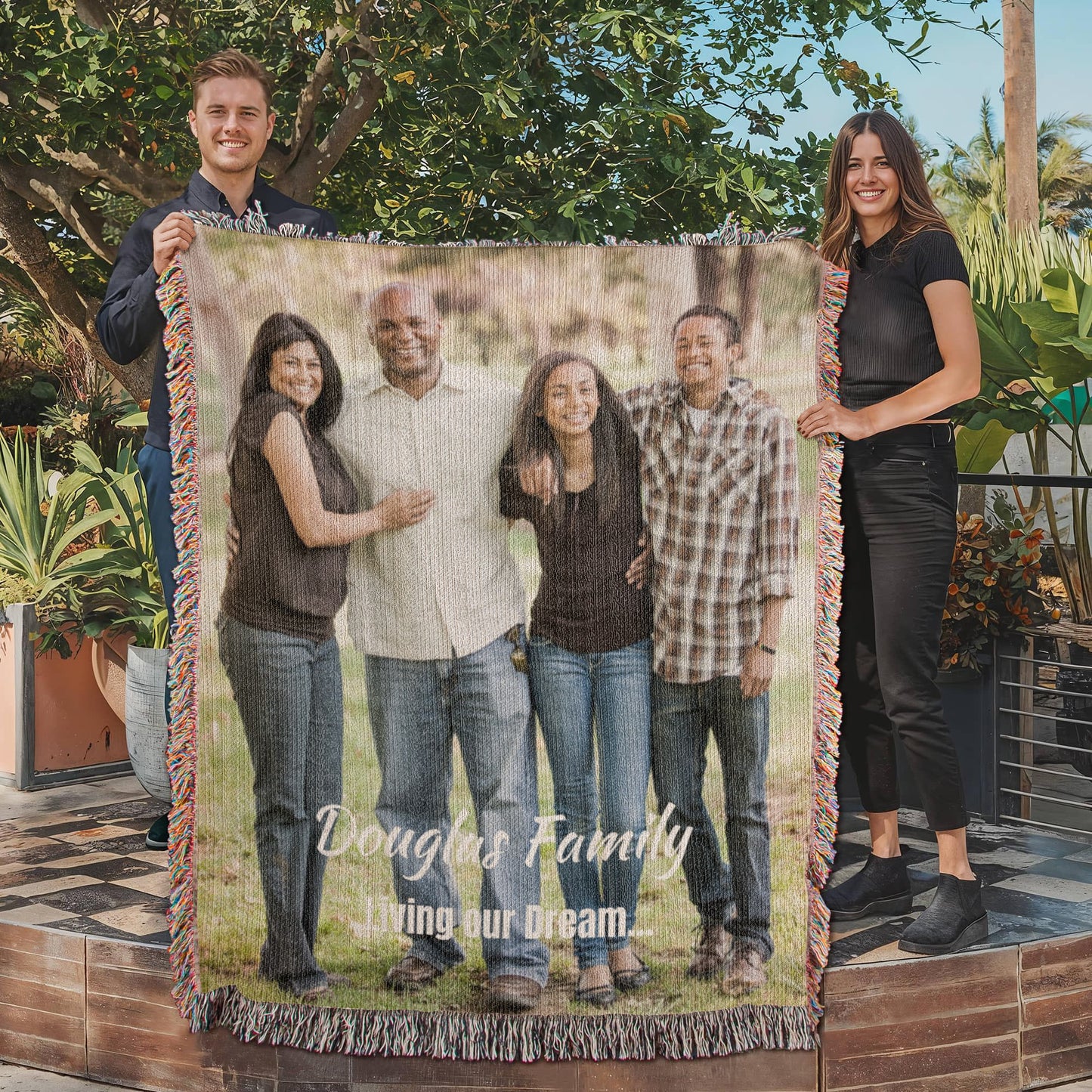 Personalized Heirloom Woven Blanket — Custom Family Photo (Portrait)
